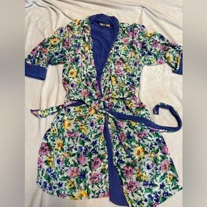 Vintage Gold Label Victorias Secret Bath Robe Terry Cloth Lined Floral One Size